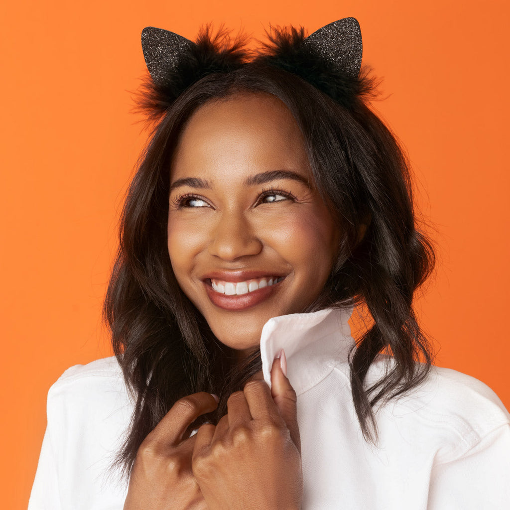 Black Glitter Satin Cat Ears Headband - Curated Collection