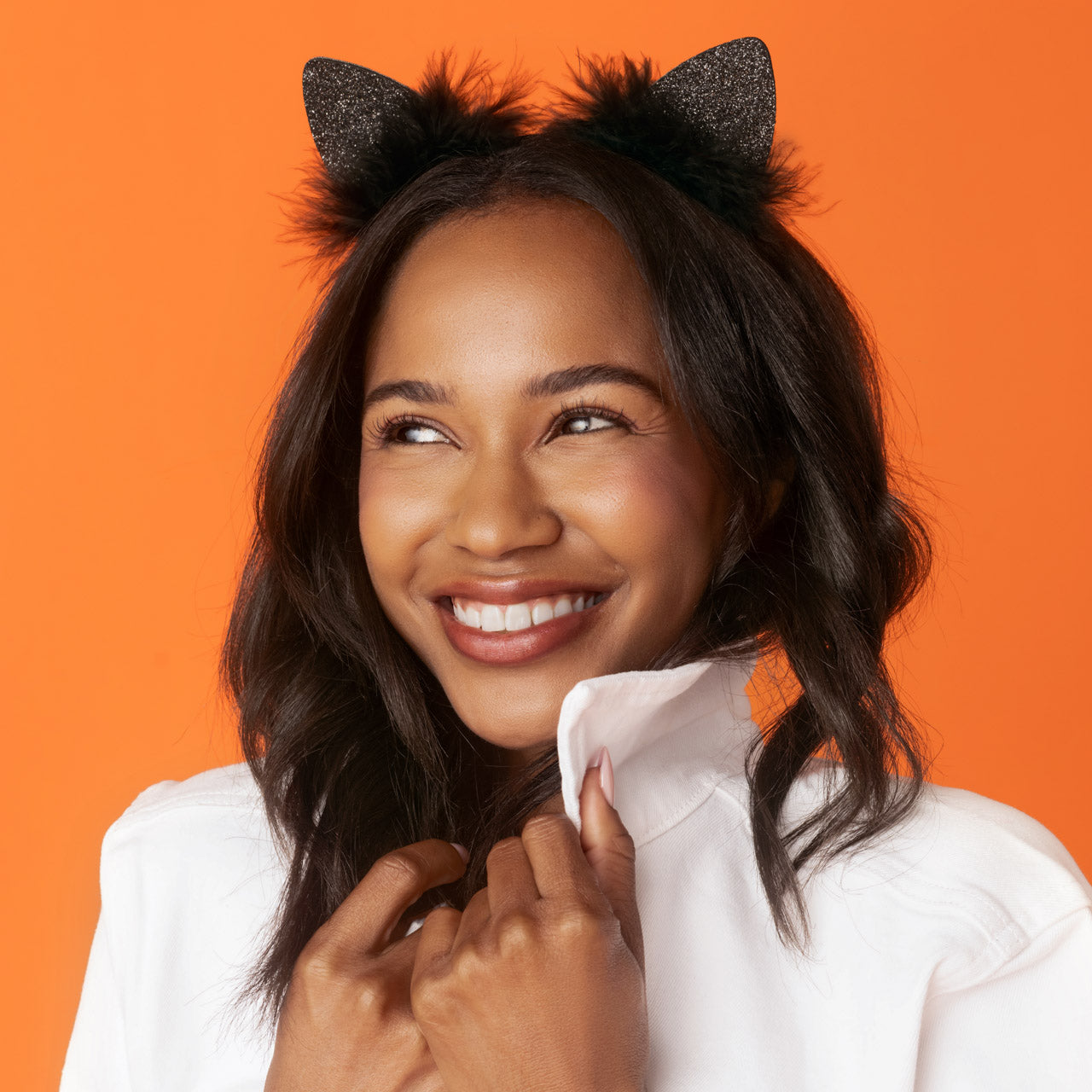 Black Glitter Satin Cat Ears Headband - Curated Collection