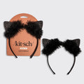 Black Glitter Satin Cat Ears Headband - Curated Collection
