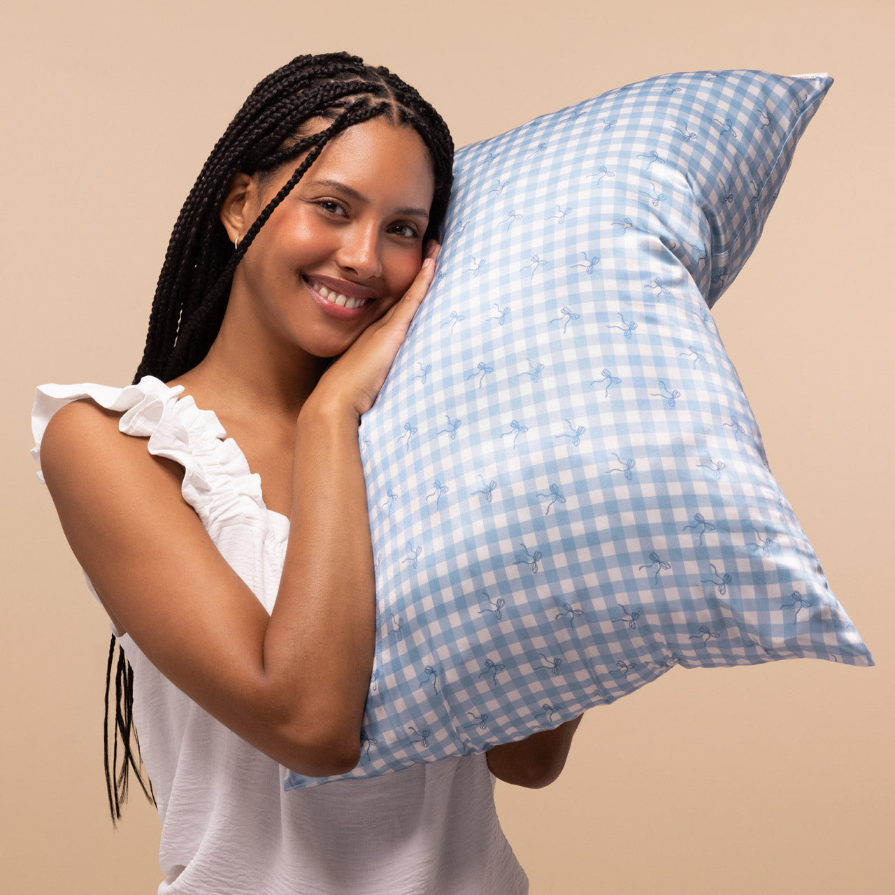 Satin Pillowcase in Gingham Blue - Everyday Essentials