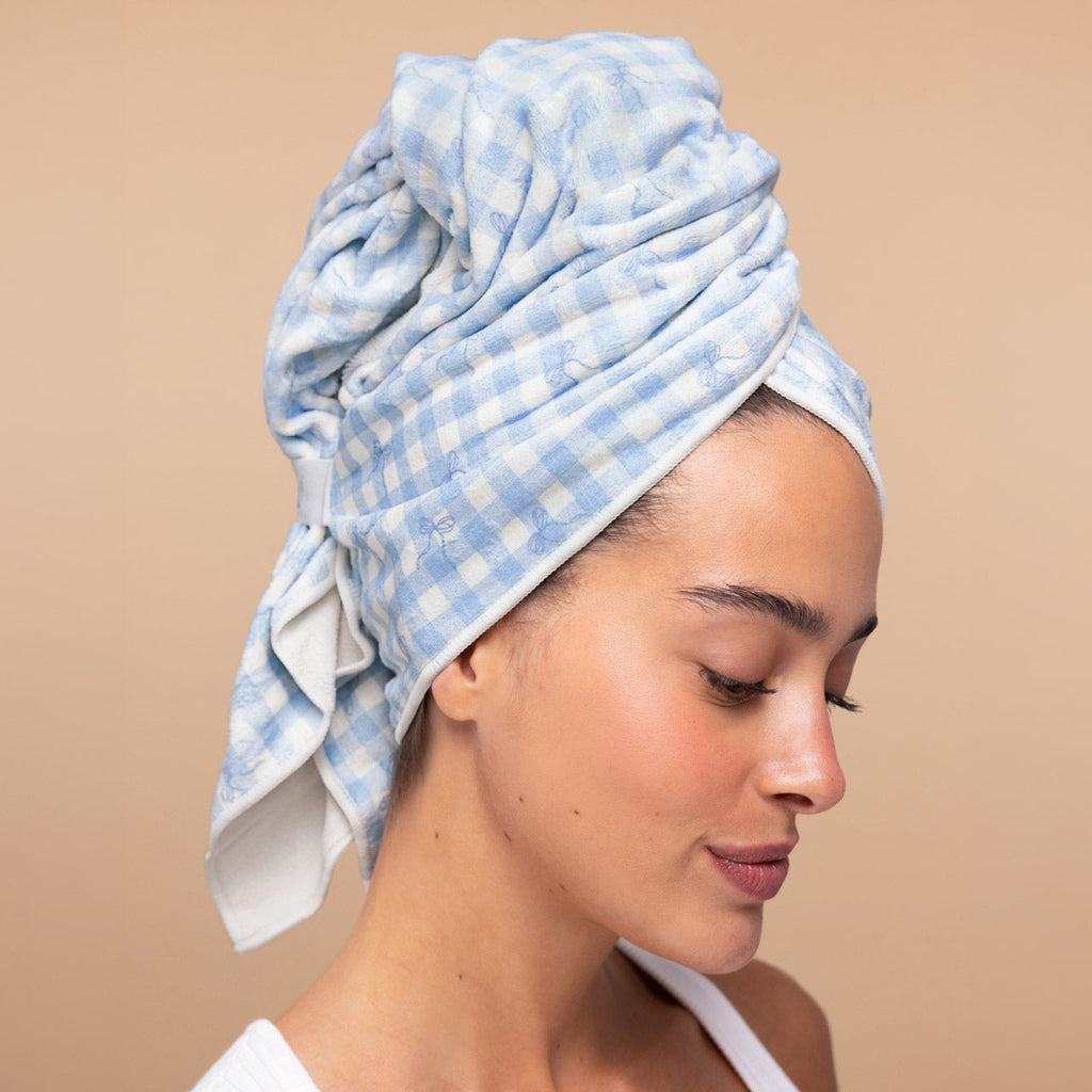 Gingham Blue XL Hair Towel Wrap - Curated Collection
