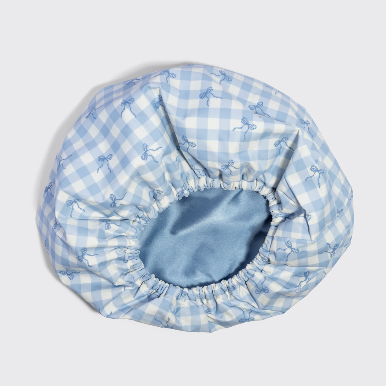Gingham Blue Satin Lined Flexi Shower Cap - Signature Selection