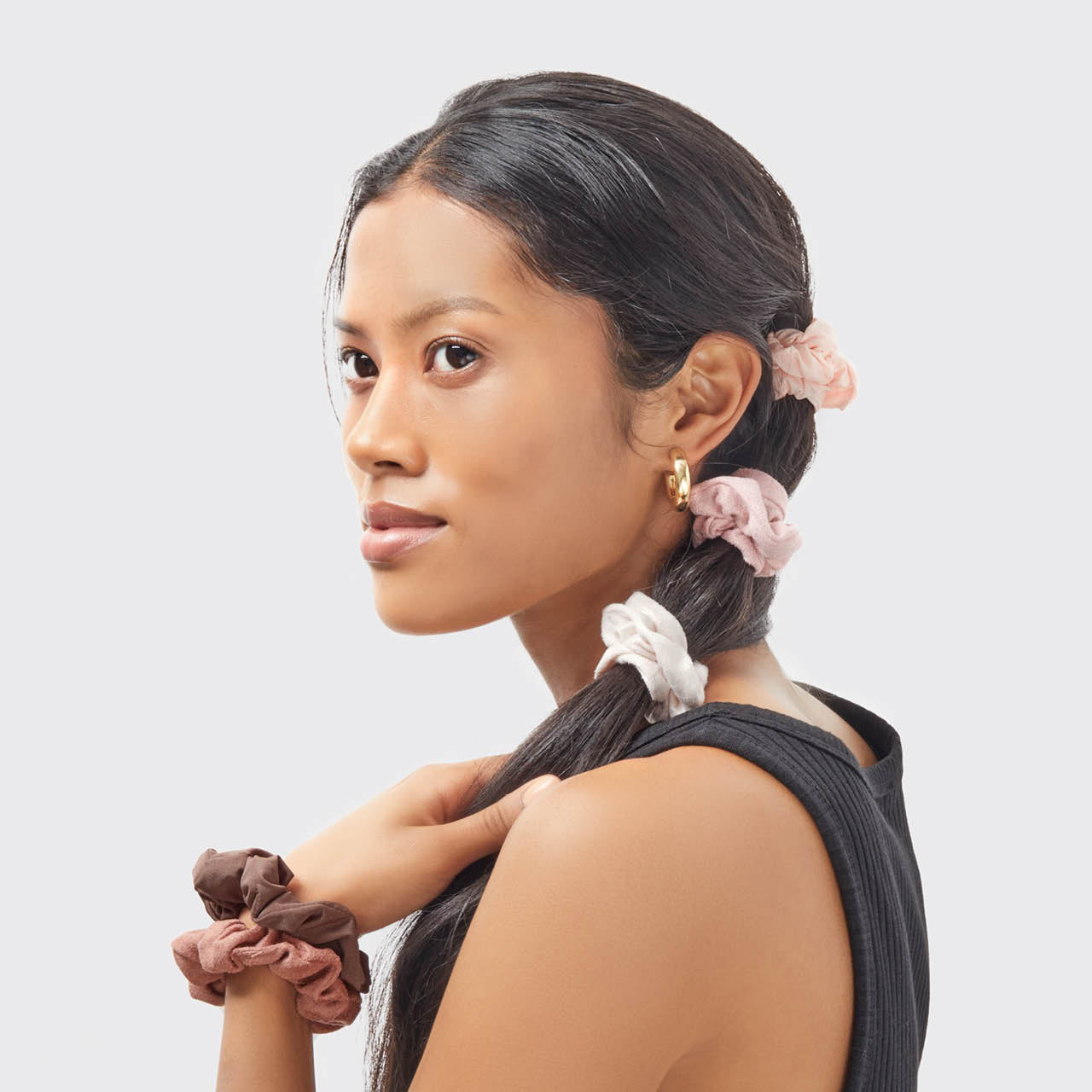 Assorted Textured Scrunchies 5pc Set - Terracotta - Signature Selection