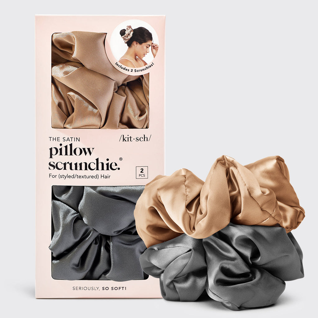 Charcoal and Gold Satin Pillow Scrunchies - Curated Collection