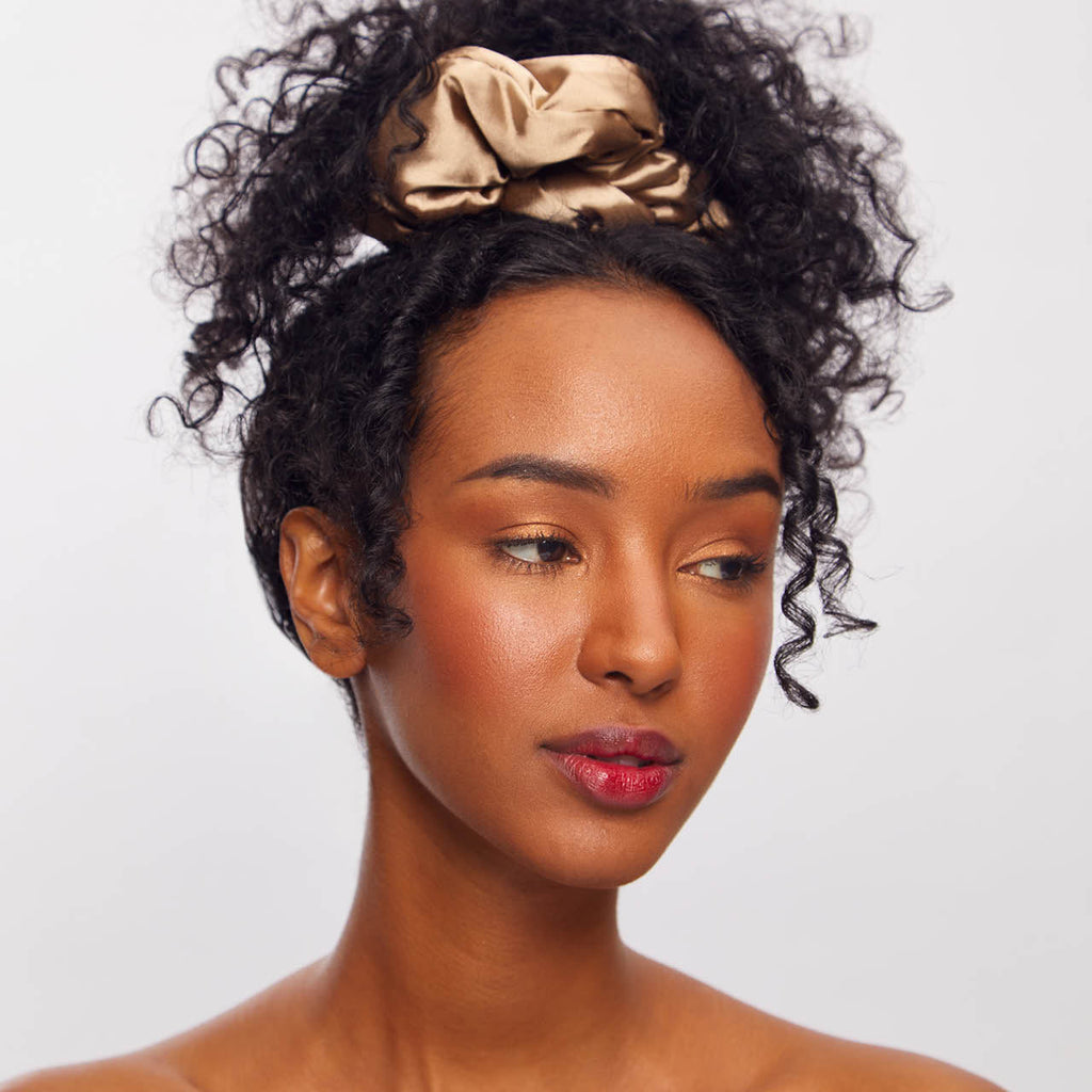 Charcoal and Gold Satin Pillow Scrunchies - Curated Collection