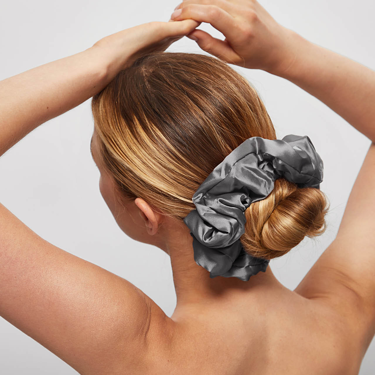 Charcoal and Gold Satin Pillow Scrunchies - Curated Collection