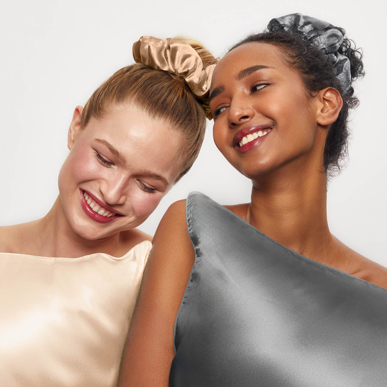 Charcoal and Gold Satin Pillow Scrunchies - Curated Collection