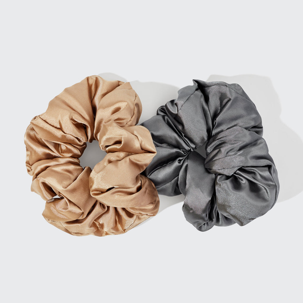 Charcoal and Gold Satin Pillow Scrunchies - Curated Collection
