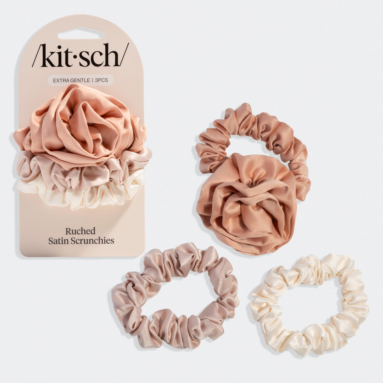 Terracotta Rosette Ruched Satin Scrunchies - Curated Collection