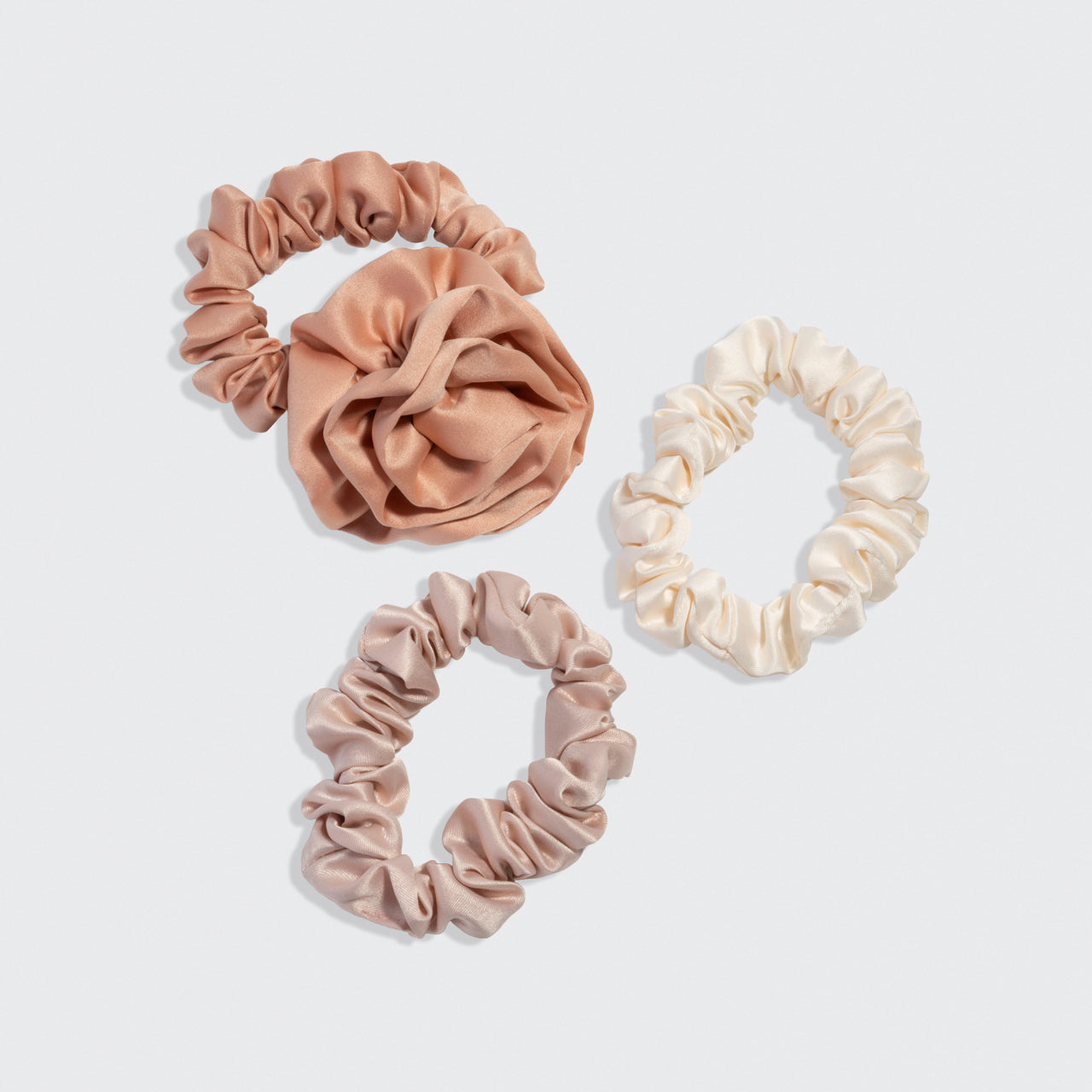 Terracotta Rosette Ruched Satin Scrunchies - Curated Collection