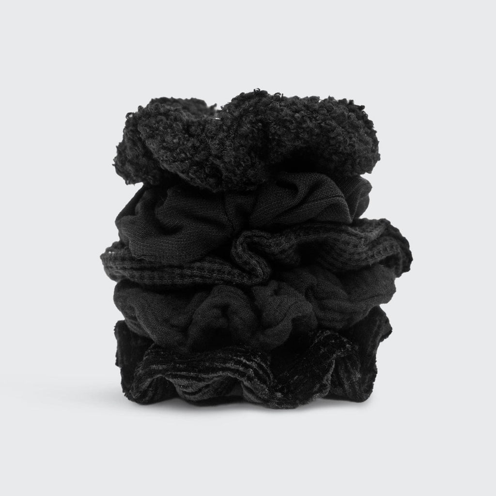 Assorted Textured Scrunchies in Black - Everyday Essentials