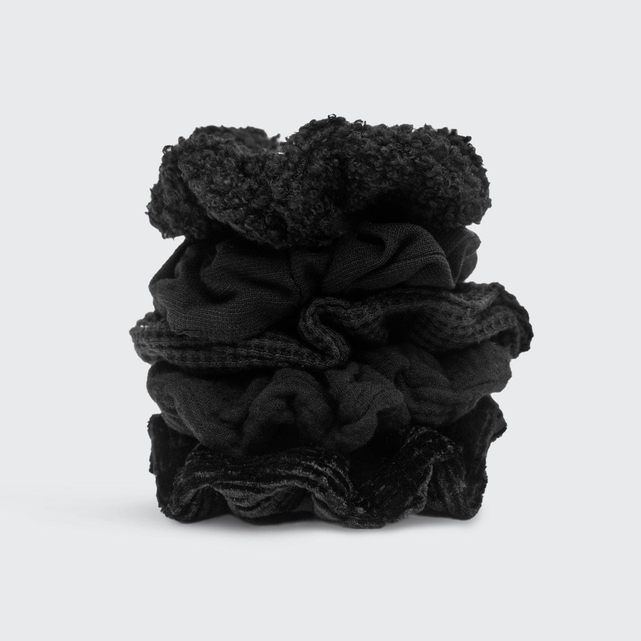 Assorted Textured Scrunchies in Black - Everyday Essentials