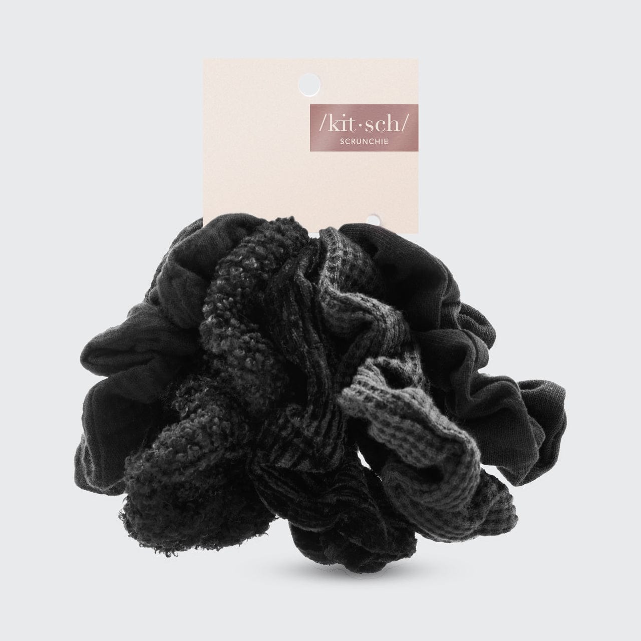 Assorted Textured Scrunchies in Black - Everyday Essentials