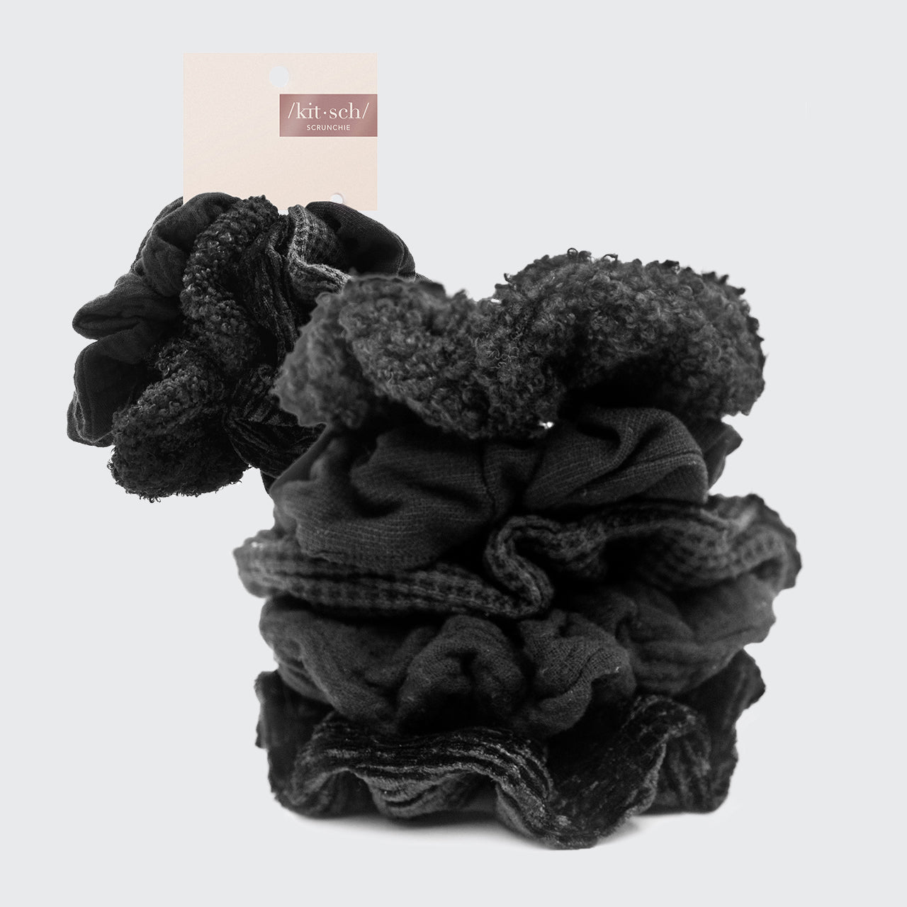 Assorted Textured Scrunchies in Black - Everyday Essentials