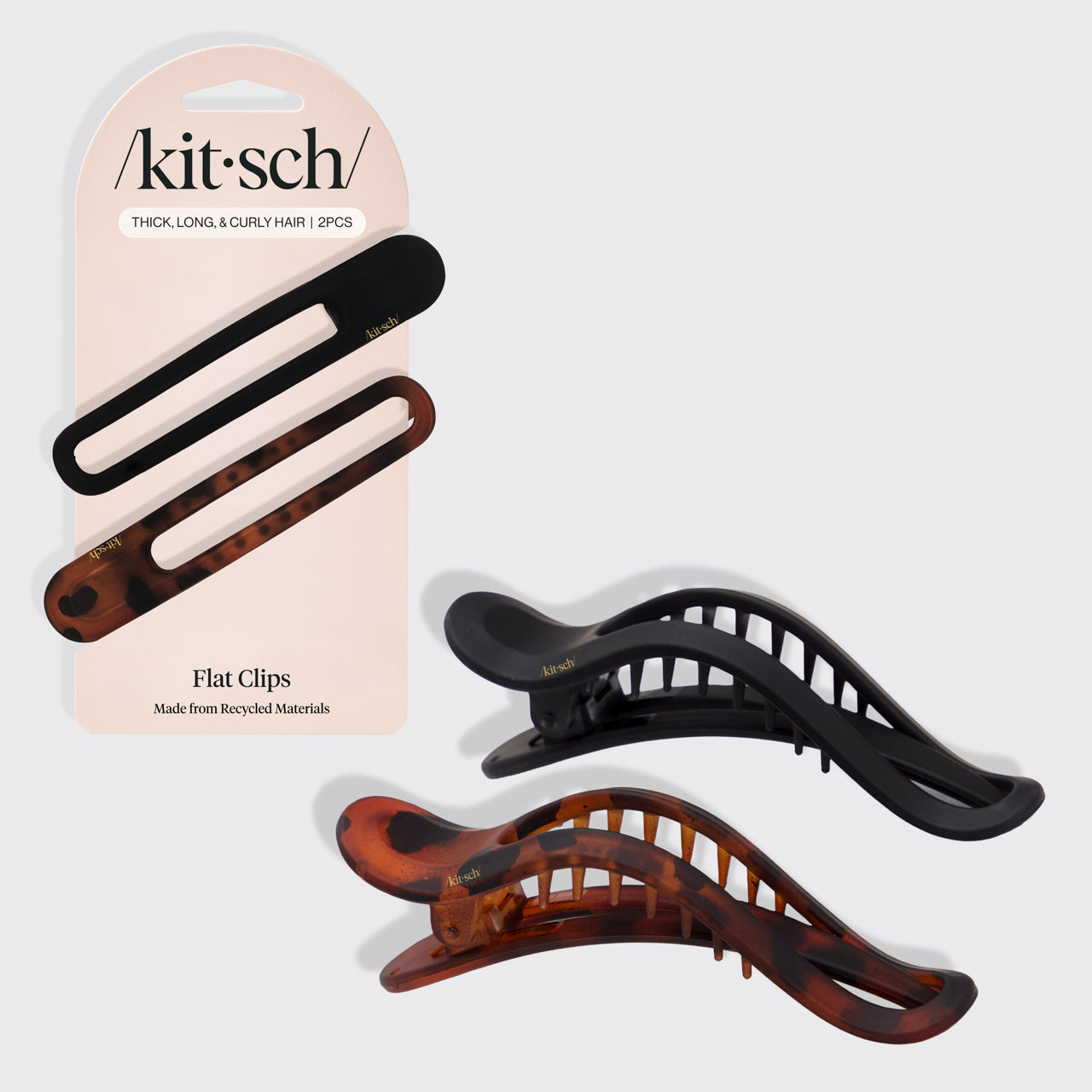 Black and Tort Curved Flat Lay Claw Clips 2pc Set - Everyday Essentials
