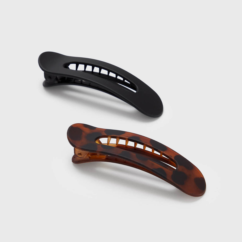 Black and Tort Flat Lay Claw Clips 2pc Set - Signature Selection