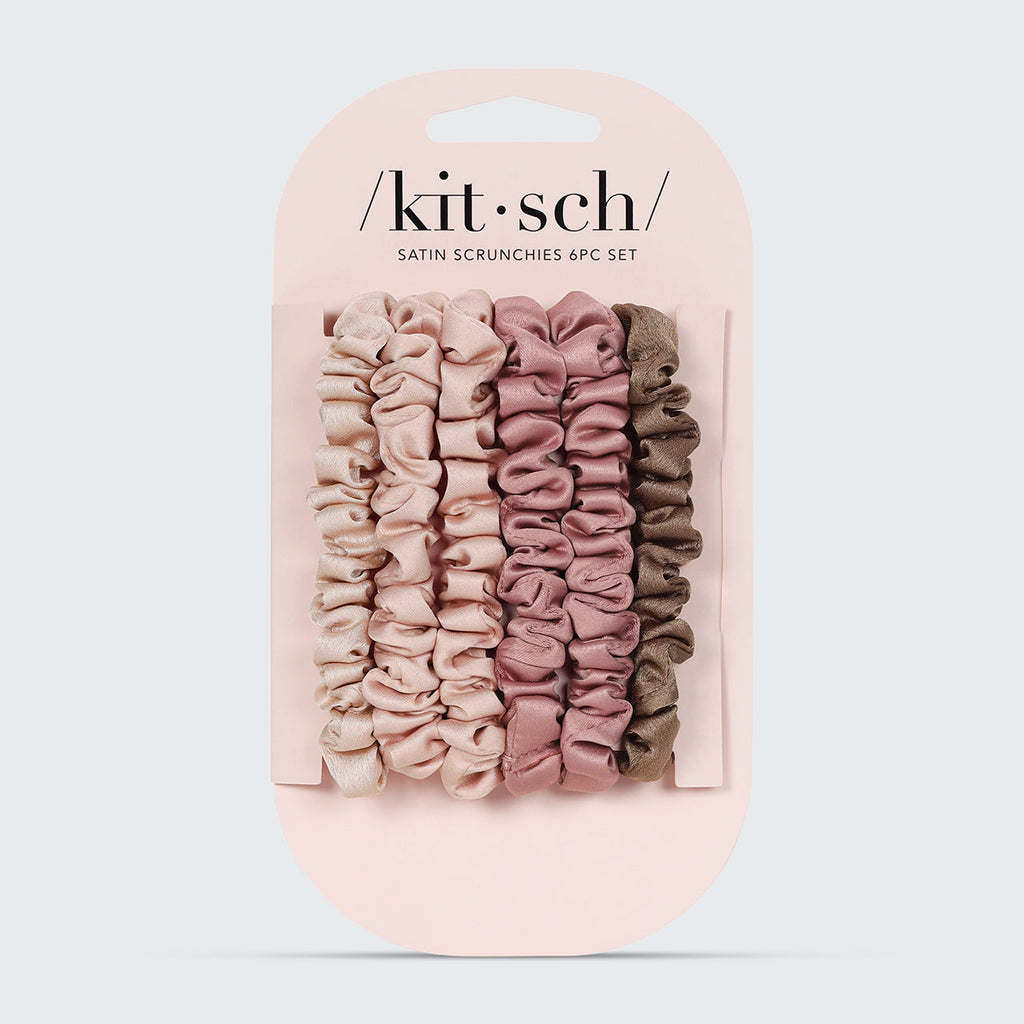 Terracotta Ultra Petite Satin Scrunchies 6pc Set - Everyday Essentials