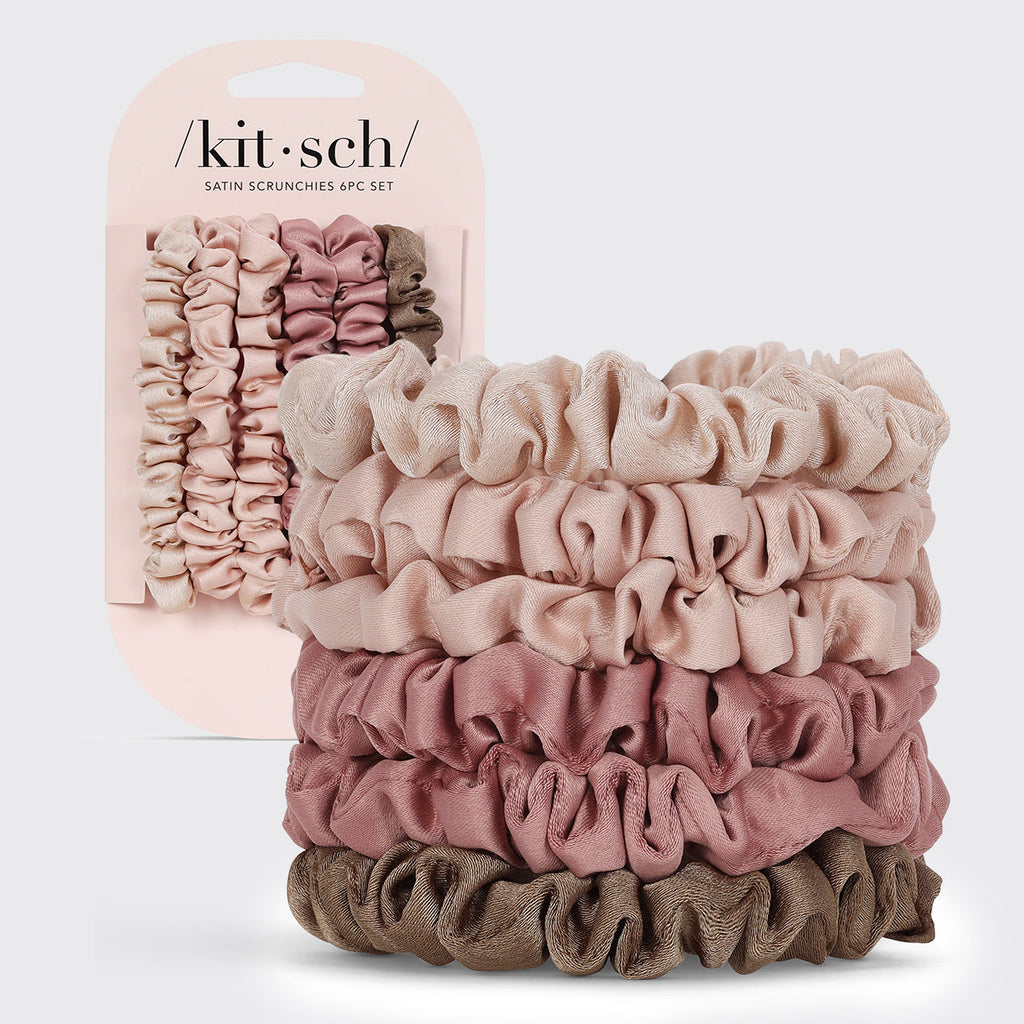 Terracotta Ultra Petite Satin Scrunchies 6pc Set - Everyday Essentials