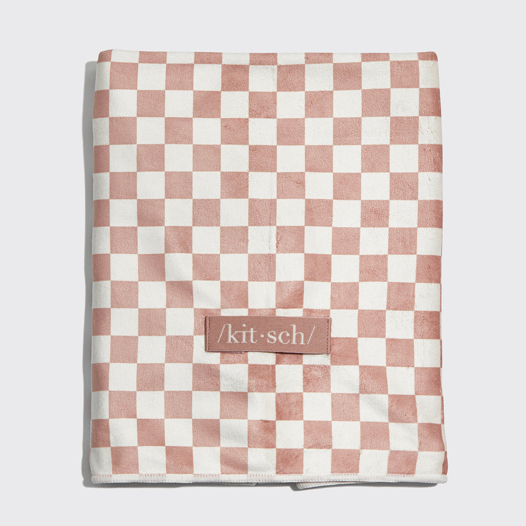 Terracotta Checker Satin Lined Flexi Shower Cap and XL Hair Towel Bundle - Signature Selection