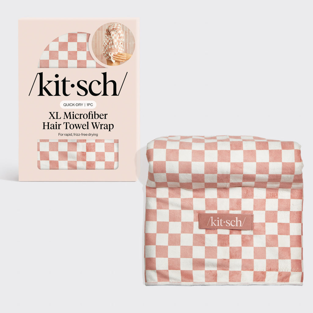 Terracotta Checker XL Hair Towel Wrap - Curated Collection