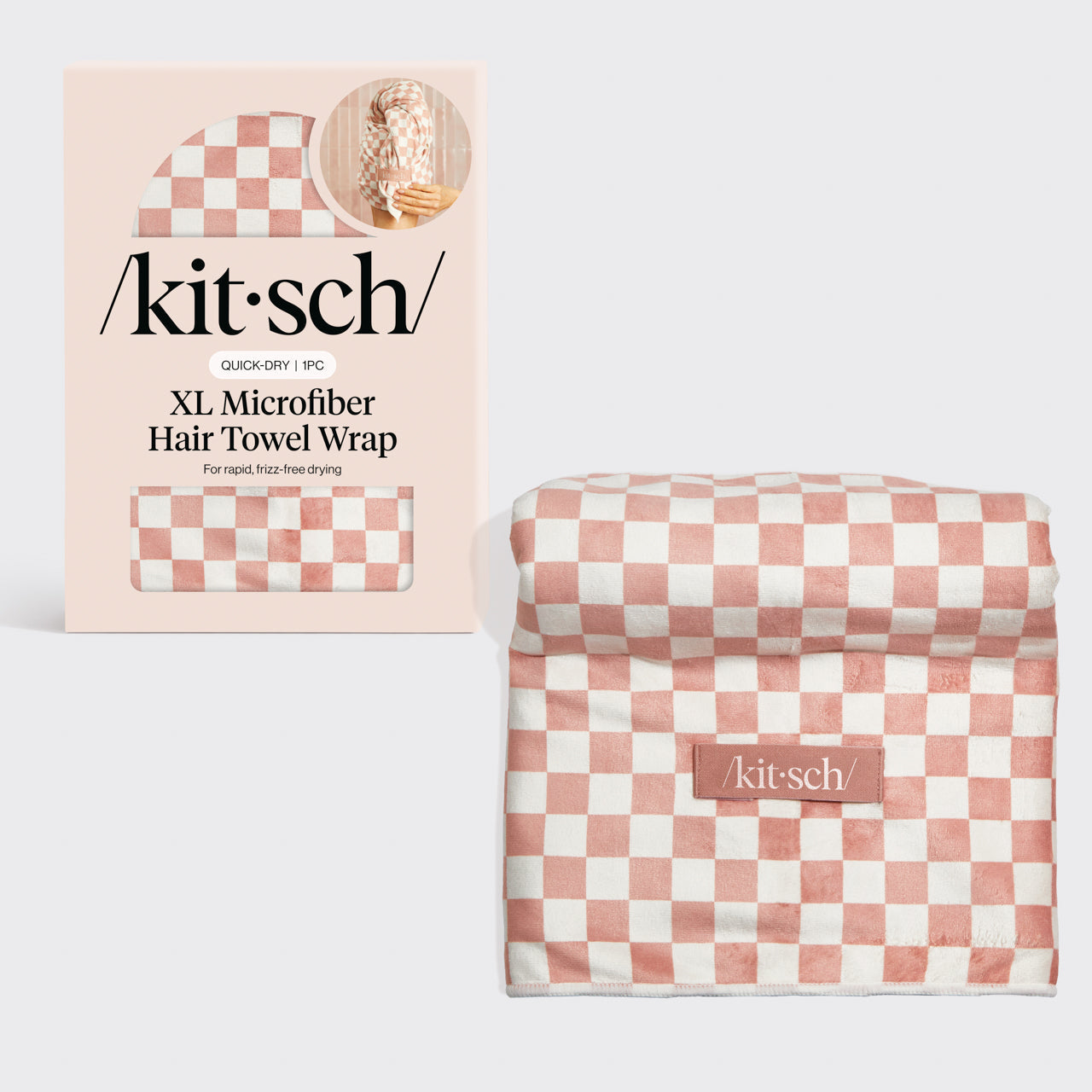 Terracotta Checker XL Hair Towel Wrap - Curated Collection