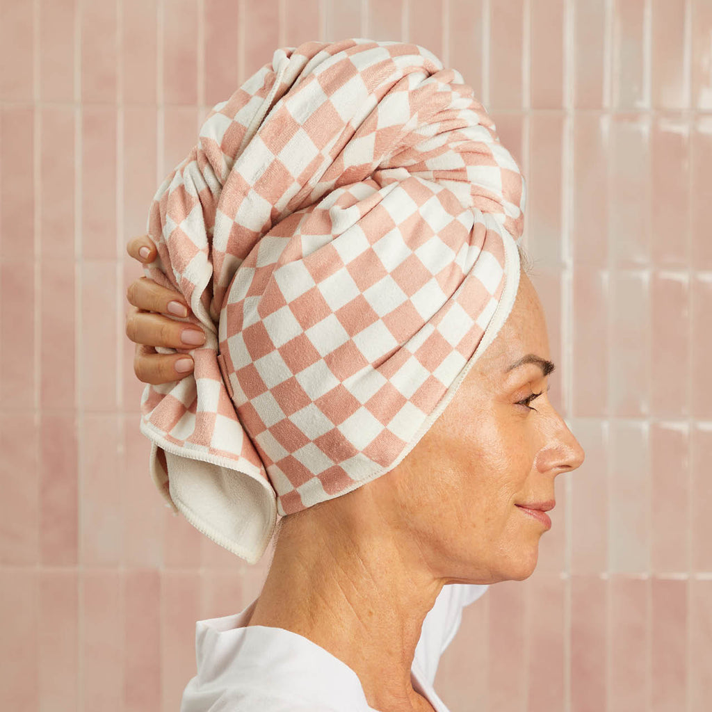Terracotta Checker XL Hair Towel Wrap - Curated Collection