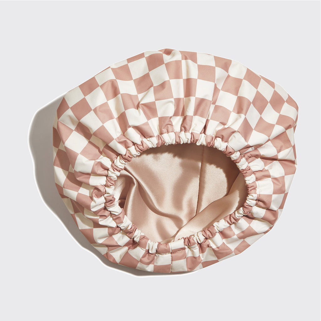 Terracotta Checker Satin Shower Cap - Curated Collection