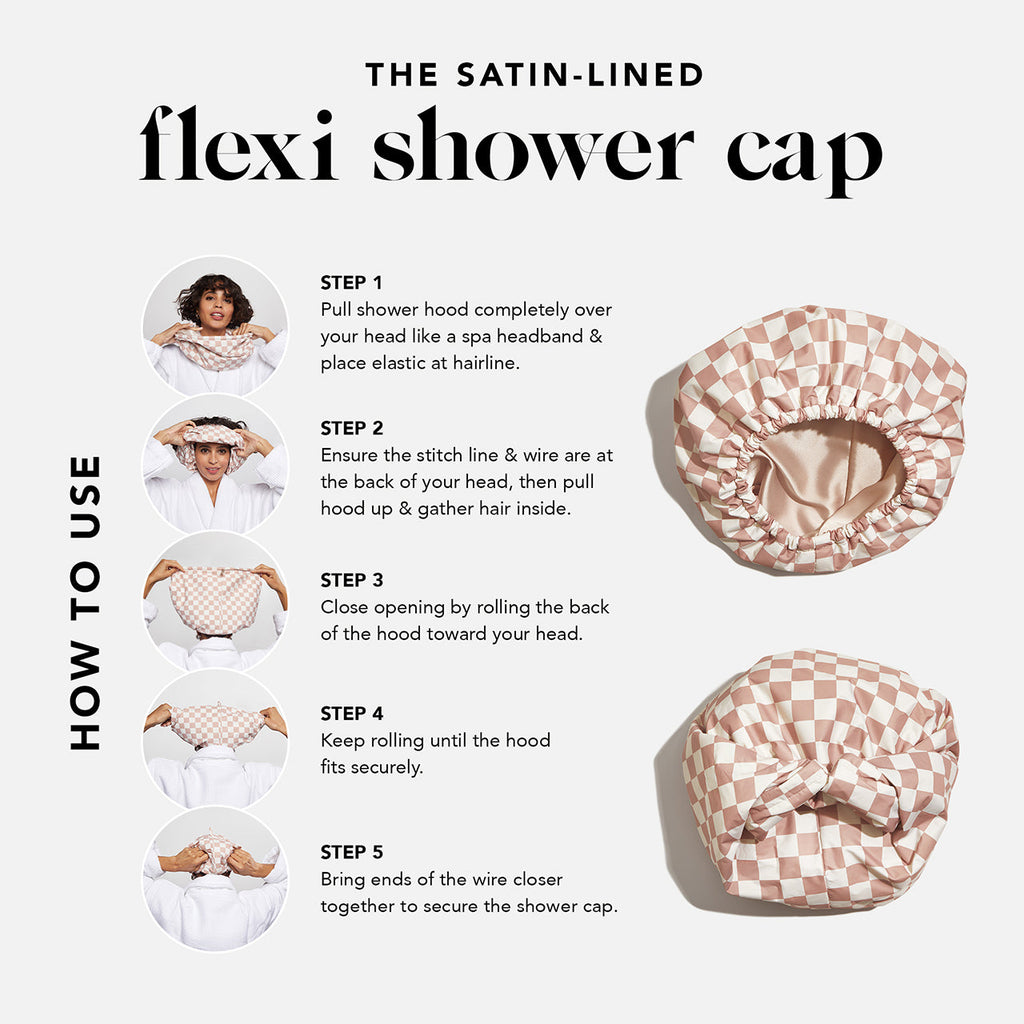 Satin Lined Flexi Shower Cap and Blush Oversized Satin Bonnet Bundle - Everyday Essentials