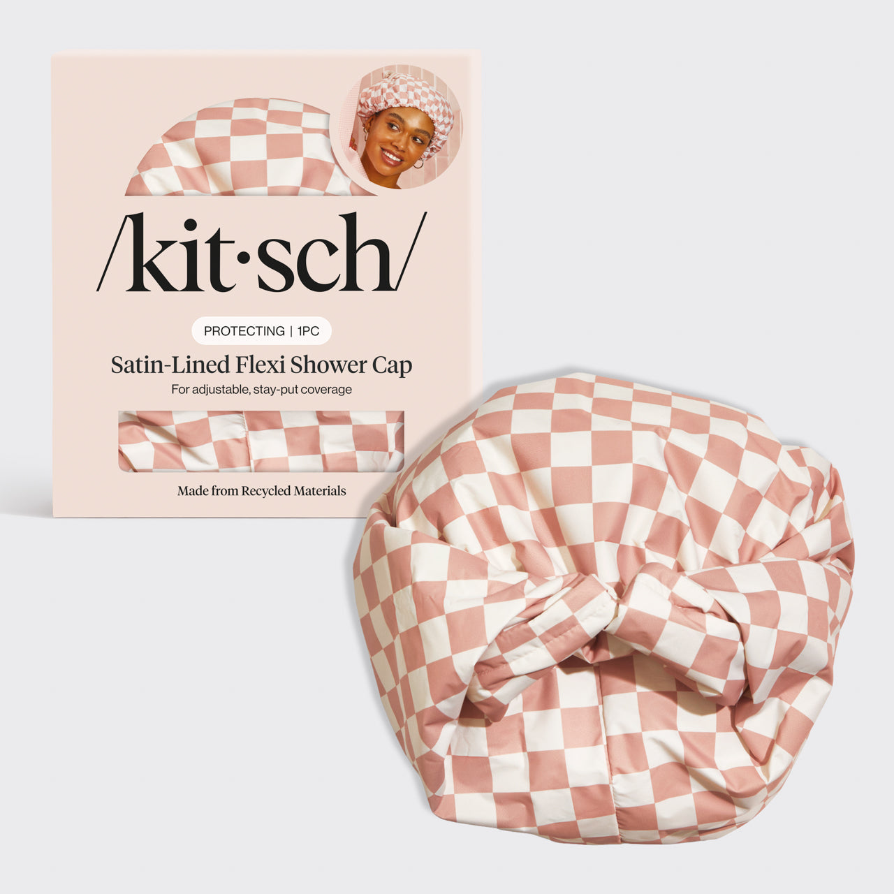 Terracotta Checker Satin Shower Cap - Curated Collection