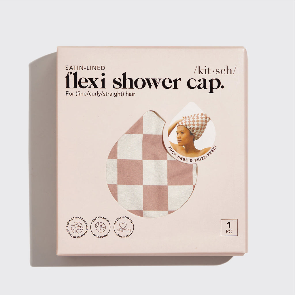 Satin Lined Flexi Shower Cap and Blush Oversized Satin Bonnet Bundle - Everyday Essentials