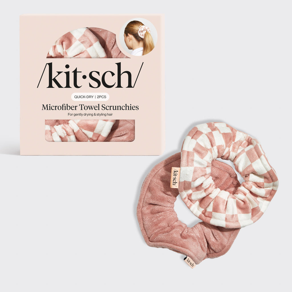 Terracotta Checker Microfiber Towel Scrunchies 2pc Set - Curated Collection