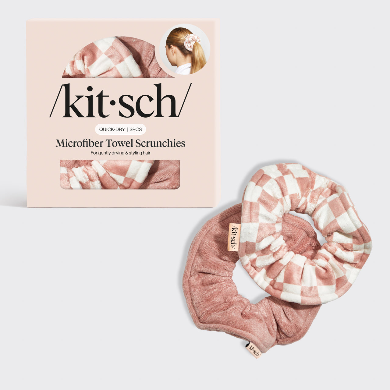 Terracotta Checker Microfiber Towel Scrunchies 2pc Set - Curated Collection