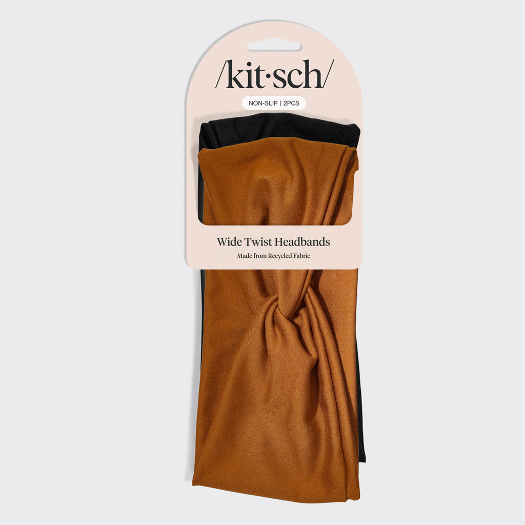 Black and Camel Wide Headbands 2pc Set - Signature Selection