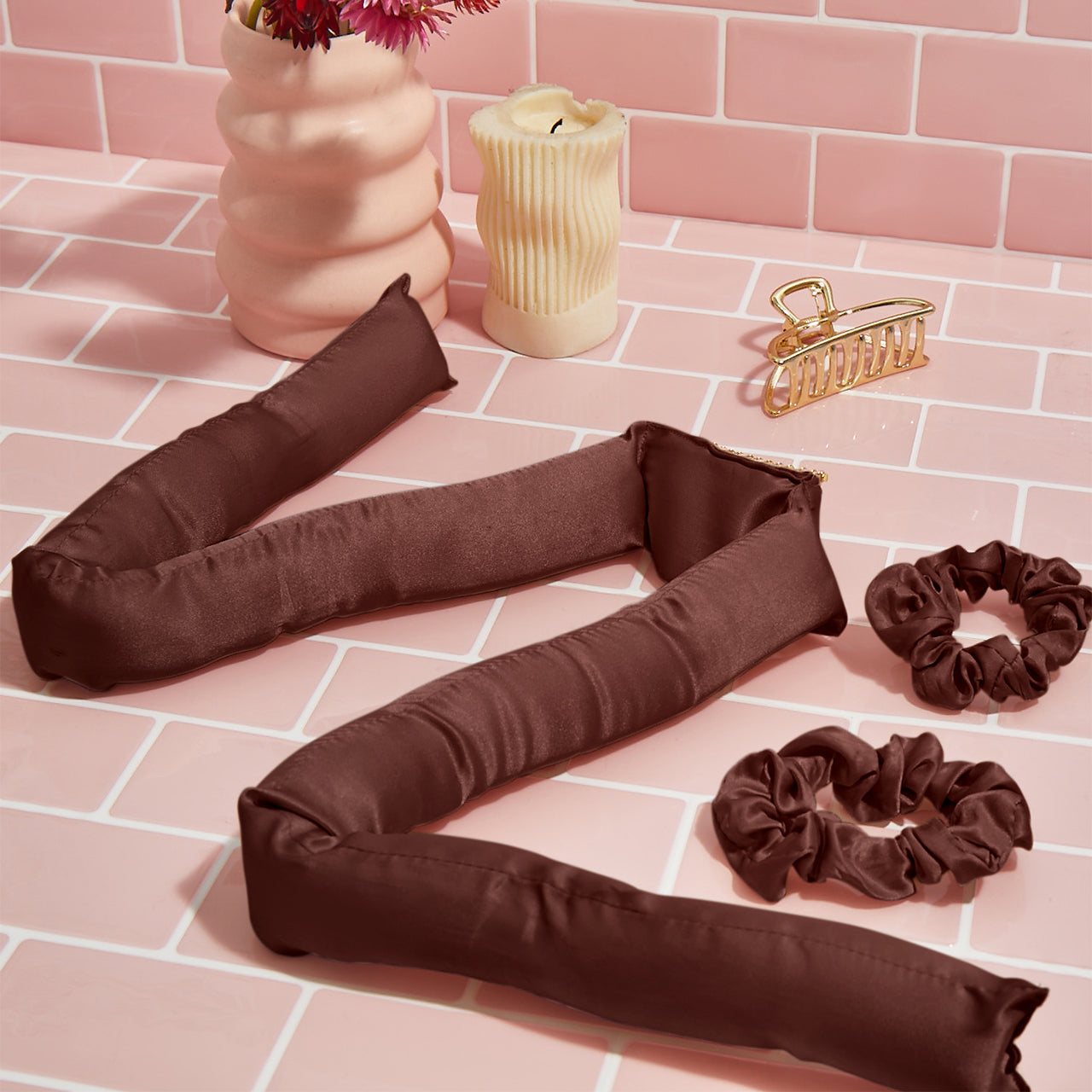 Chocolate XL Satin Heatless Curling Set - Everyday Essentials