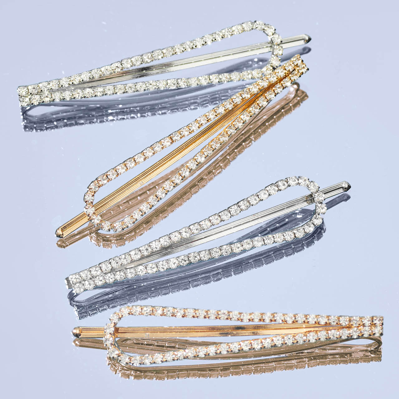 Metal Rhinestone Drop Bobby Pins 4pc Set - Gold and Silver - Everyday Essentials
