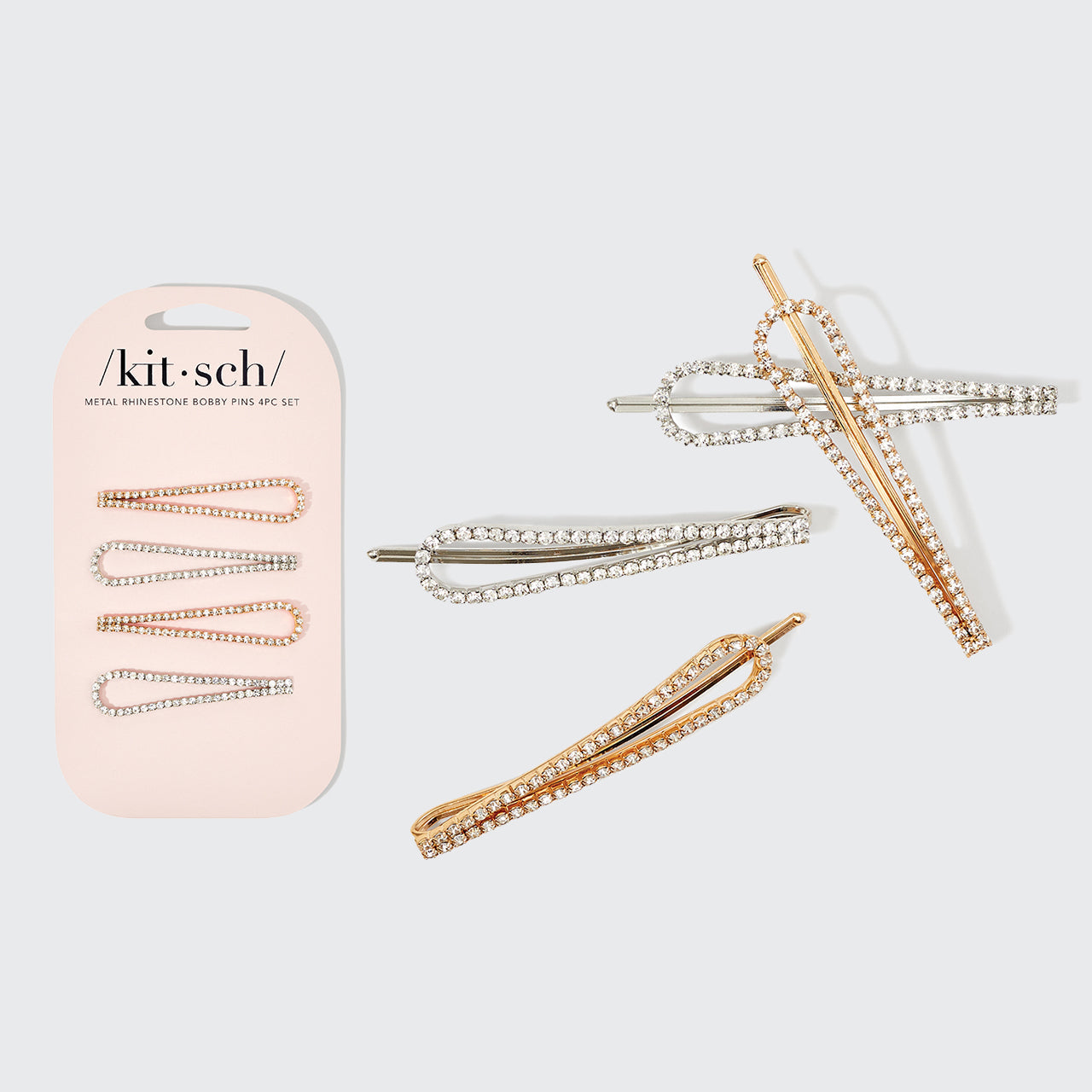 Metal Rhinestone Drop Bobby Pins 4pc Set - Gold and Silver - Everyday Essentials