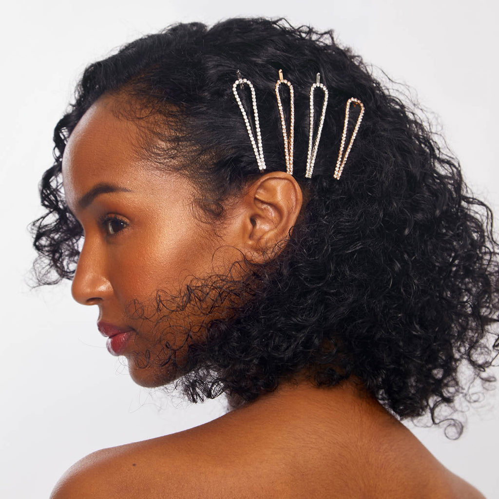 Metal Rhinestone Drop Bobby Pins 4pc Set - Gold and Silver - Everyday Essentials