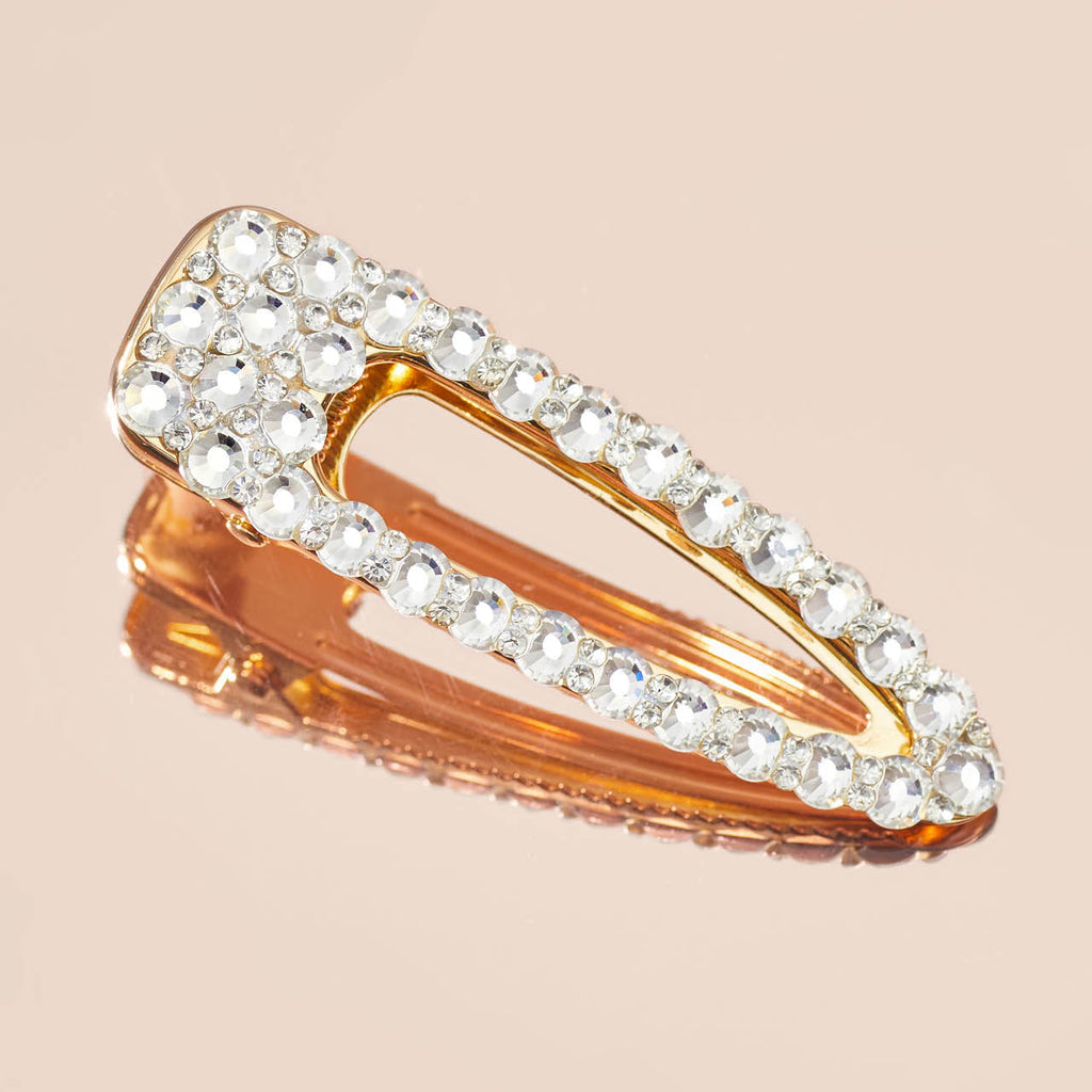 Metal Rhinestone Large Open Shape Hair Clip - Gold - Curated Collection