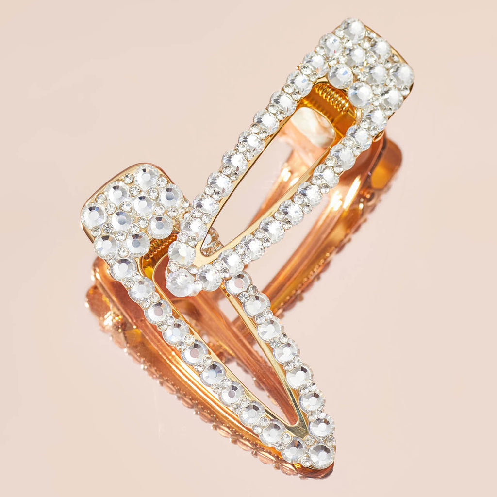 Metal Rhinestone Large Open Shape Hair Clip - Gold - Curated Collection