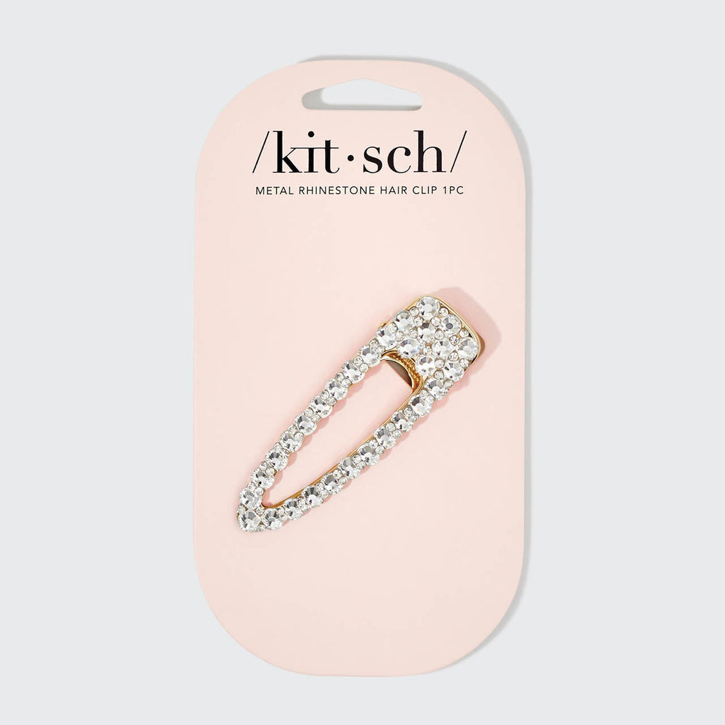 Metal Rhinestone Large Open Shape Hair Clip - Gold - Curated Collection
