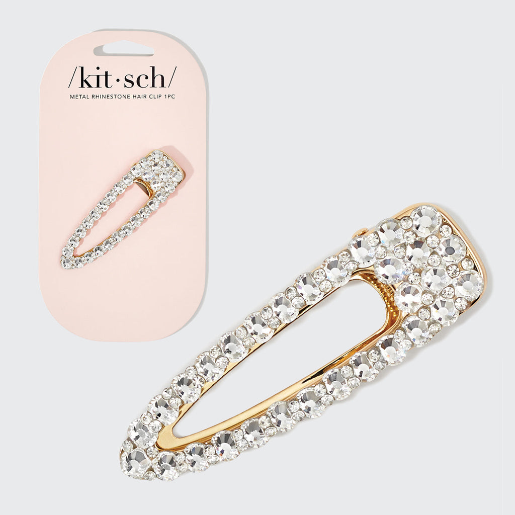 Metal Rhinestone Large Open Shape Hair Clip - Gold - Curated Collection