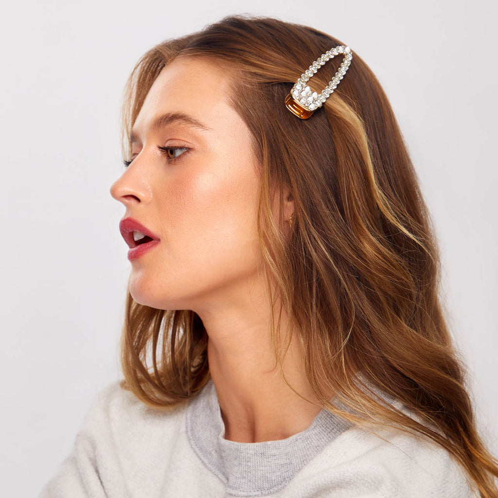 Metal Rhinestone Large Open Shape Hair Clip - Gold - Curated Collection