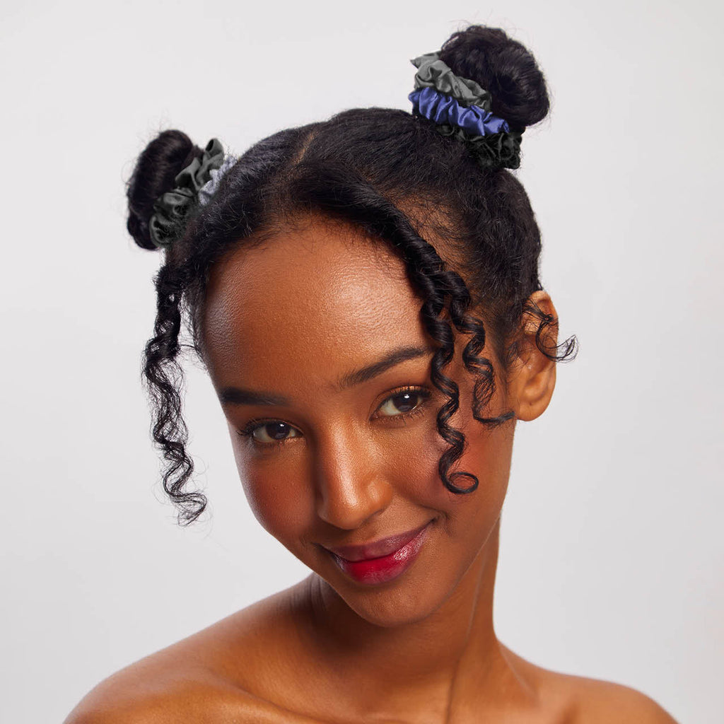 Midnight Satin Petite Scrunchies 5pc Set - Signature Selection