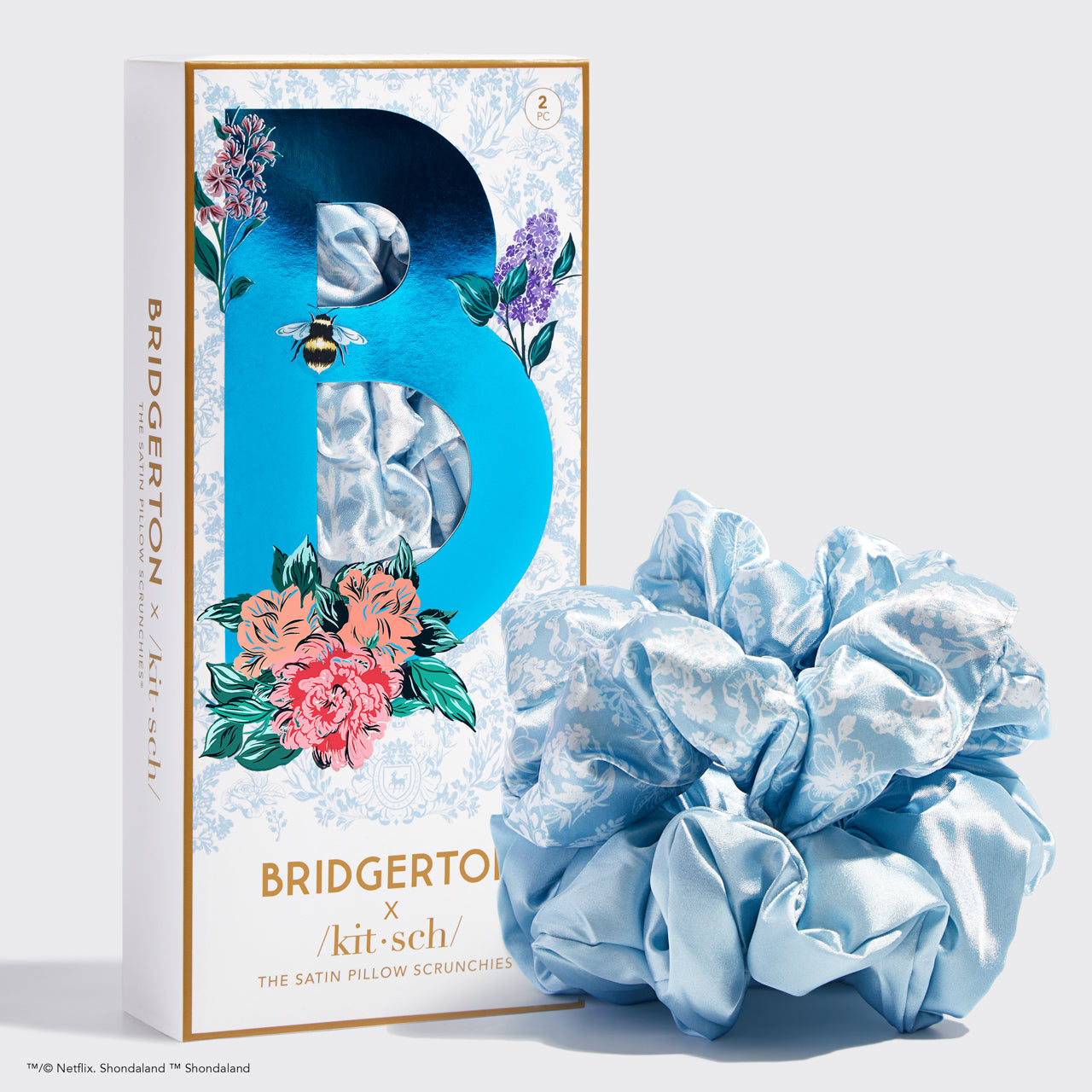 Kitsch x Bridgerton Satin Pillow Scrunchies in Toile De Blue - Signature Selection