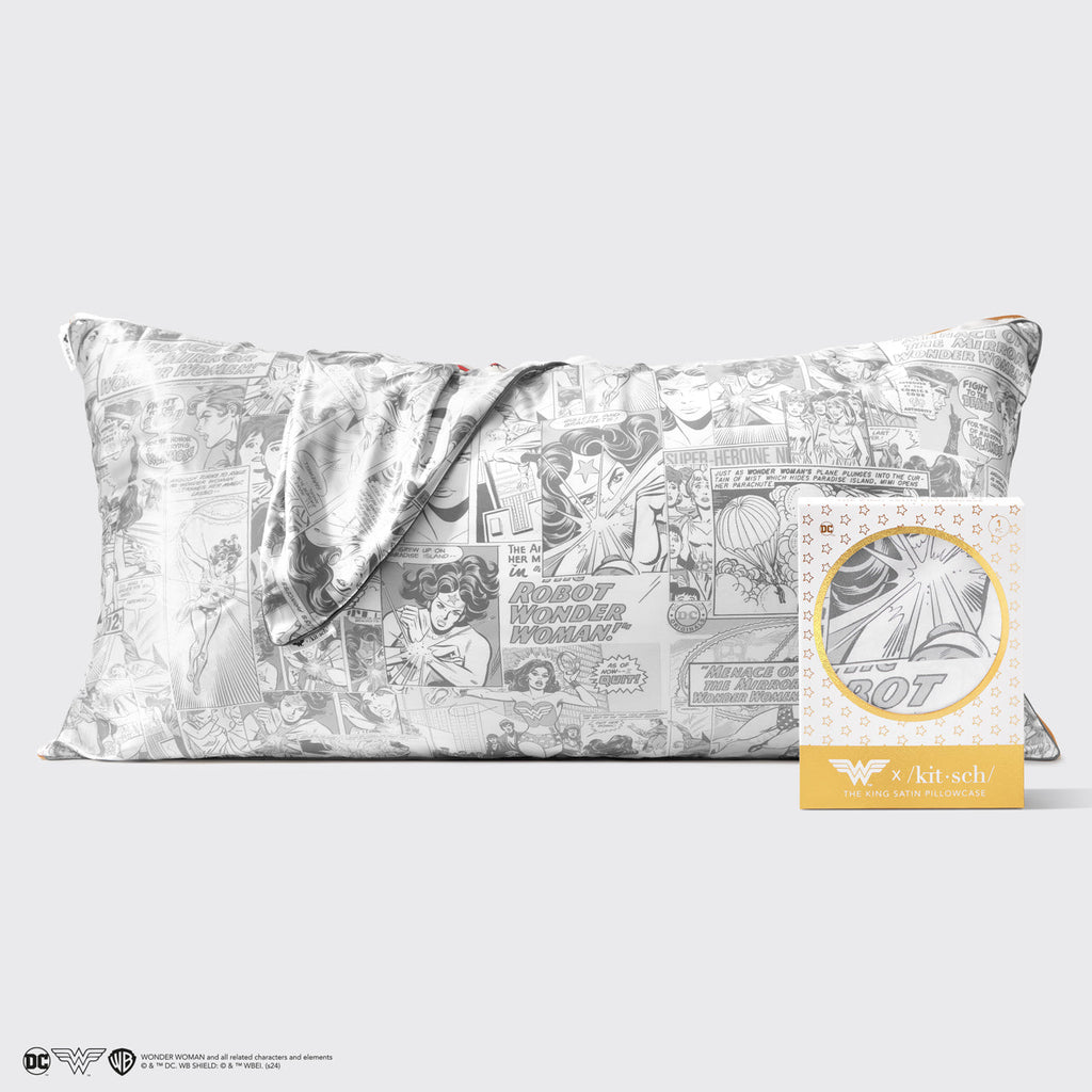 Kitsch x Wonder Woman Satin Pillowcase in Comic Print - King - Everyday Essentials