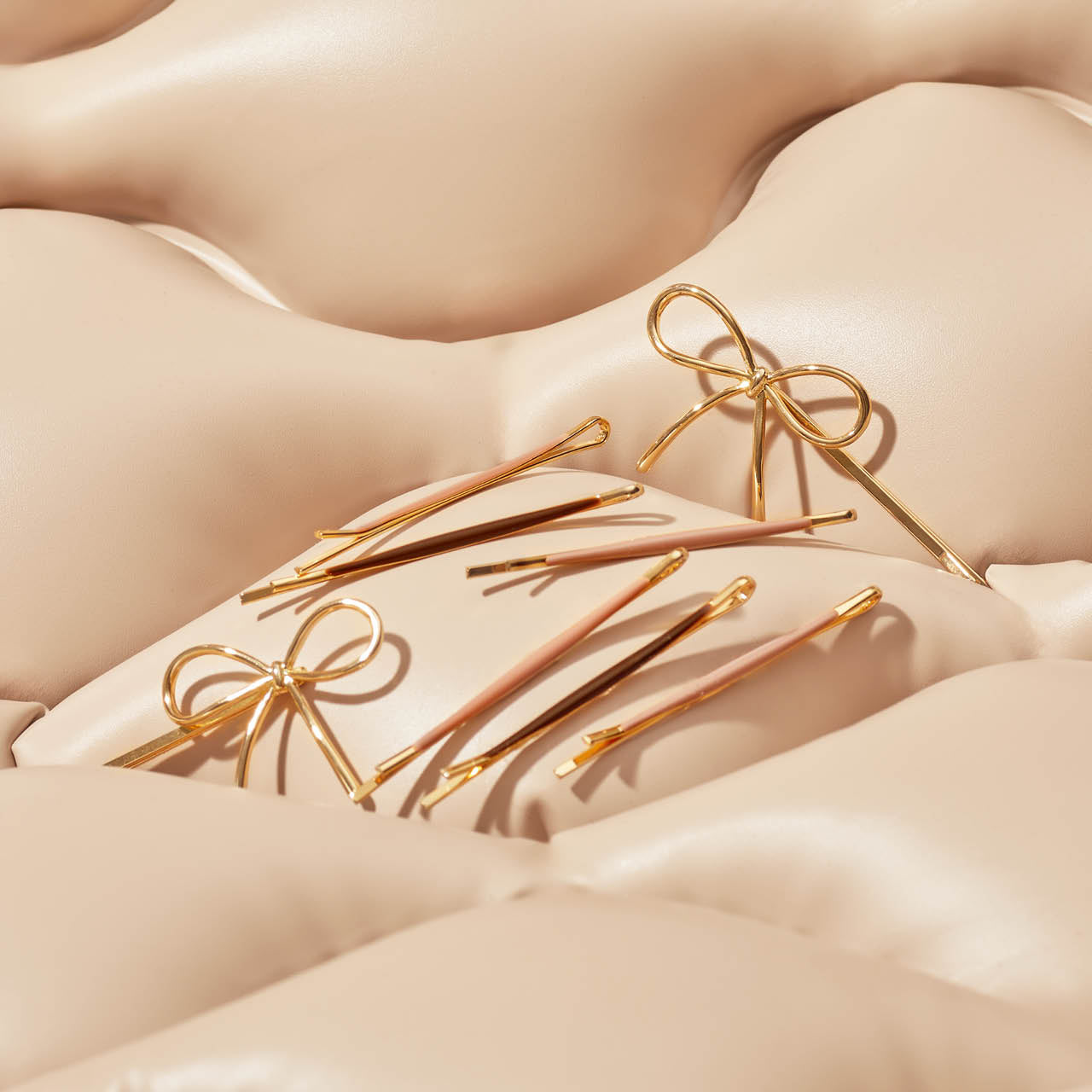 Metal Enamel Puffy and Bow Bobby Pins 8pc Set- Rosewood - Everyday Essentials