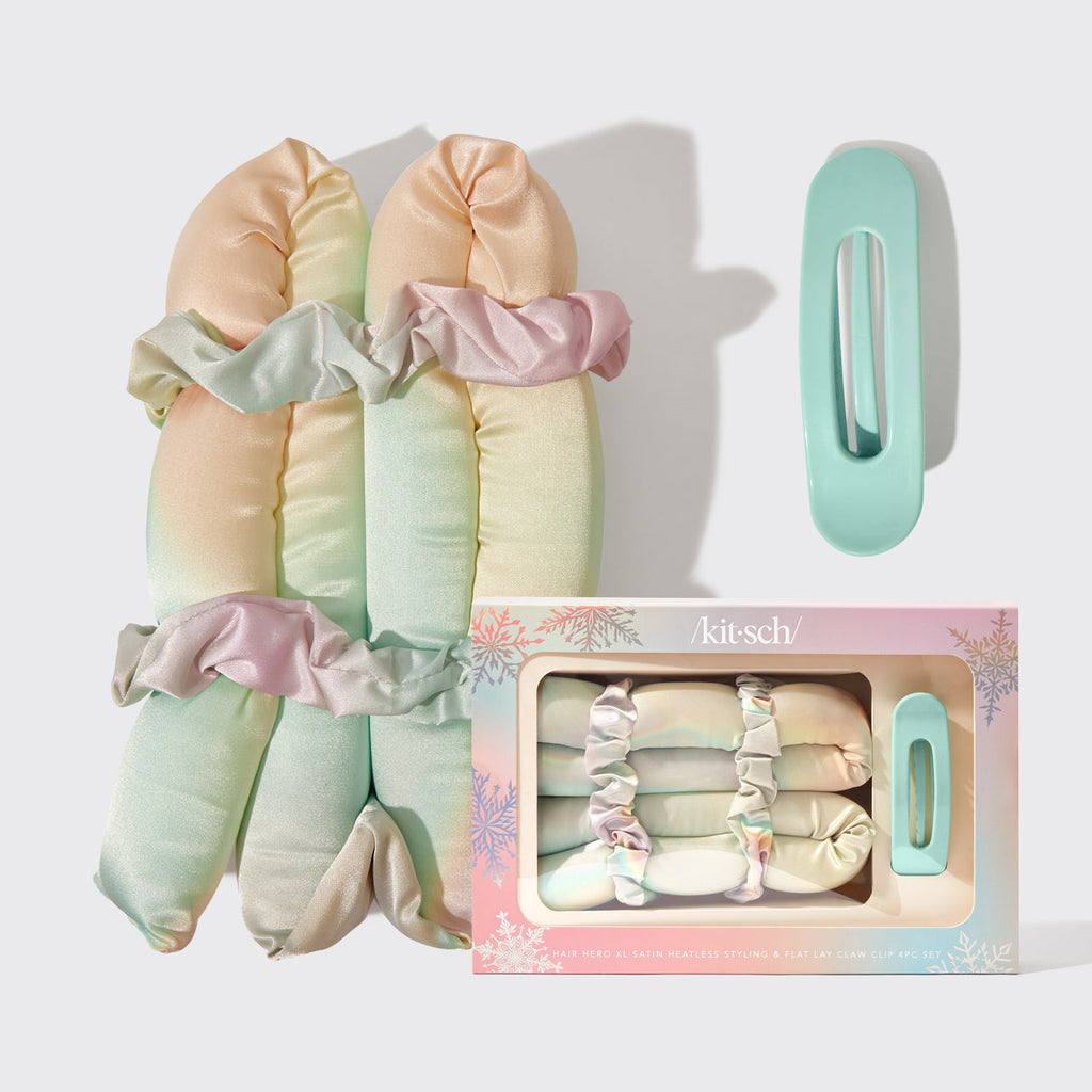 Hair Hero XL Satin Heatless Styling and Flat Lay Claw 4pc Set - Aura - Everyday Essentials