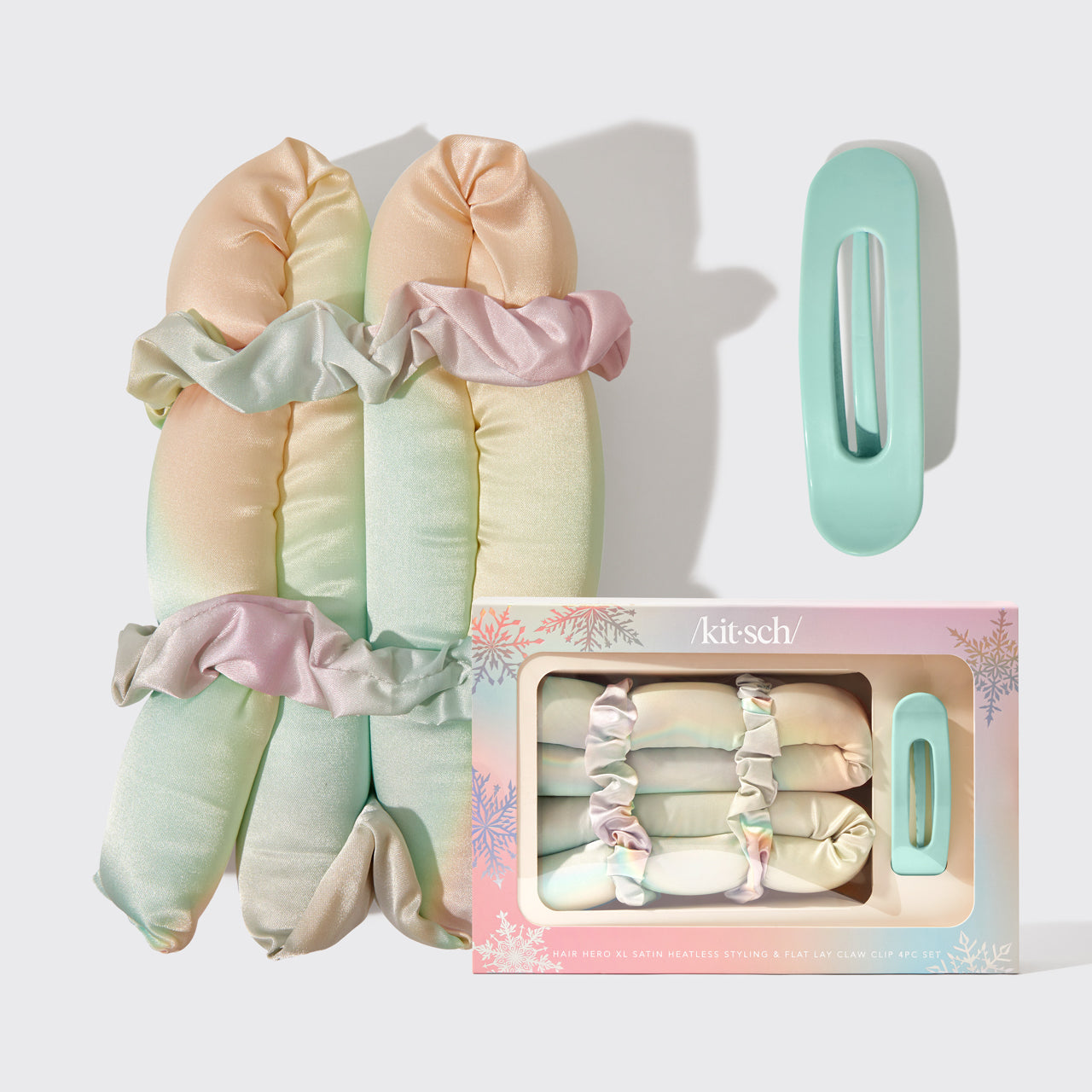 Hair Hero XL Satin Heatless Styling and Flat Lay Claw 4pc Set - Aura - Everyday Essentials