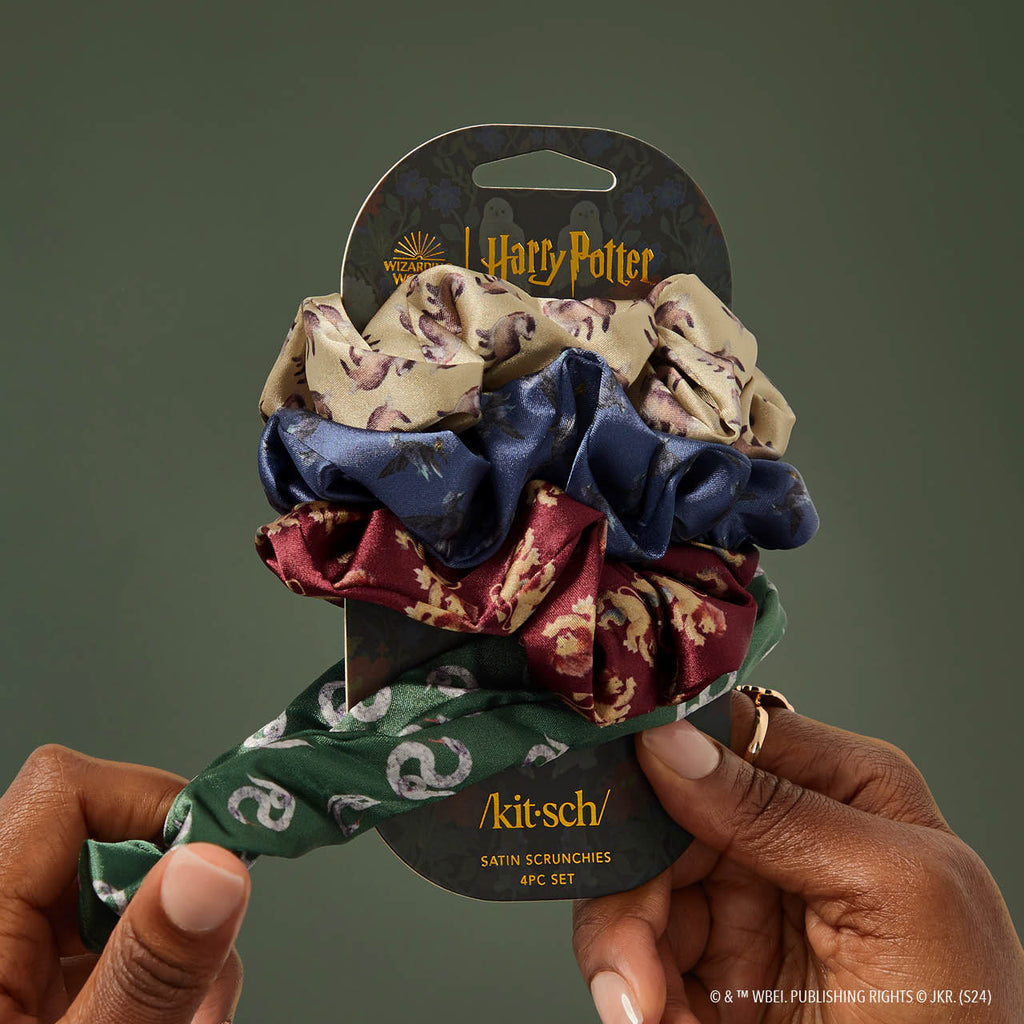 Kitsch x Harry Potter Satin Scrunchies 4pc Set in All Houses - Everyday Essentials