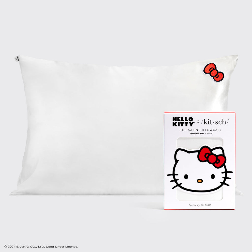 Kitsch x Hello Kitty Satin Pillowcase in Ivory Kitty Bow - Everyday Essentials
